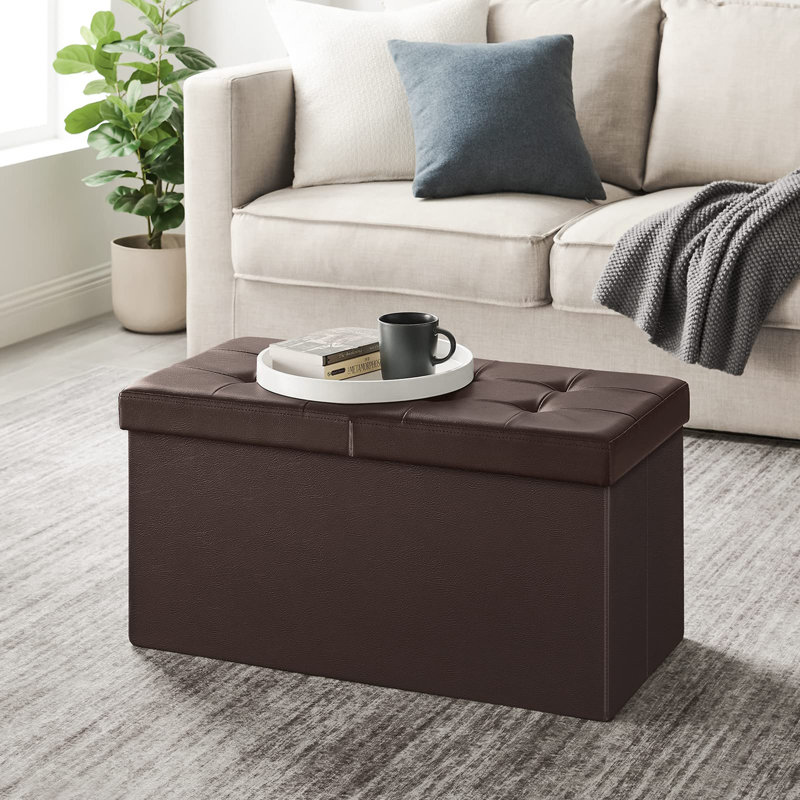 Folding Storage Ottoman, 15"H x 30"W x 15"D,  Brown