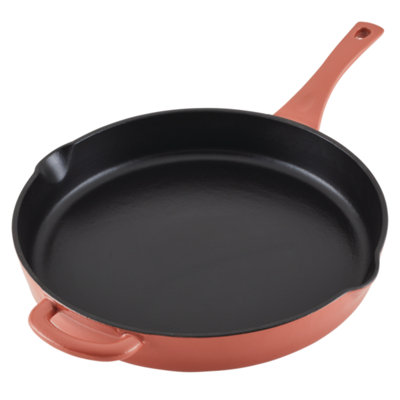 Ayesha Curry Enameled Cast Iron Skillet With Helper Handle And Pour Spouts, 12-Inch, Redwood Red