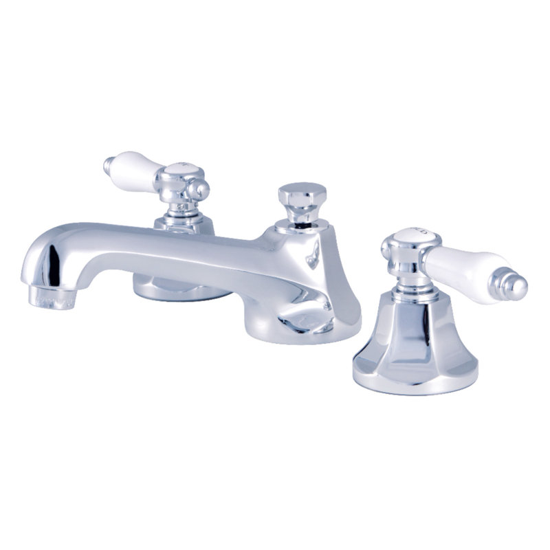 Kingston Brass Bel-Air Two-Handle 3-Hole Deck Mount Widespread Bathroom Faucet with Brass Pop-Up Drain, Polished Chrome