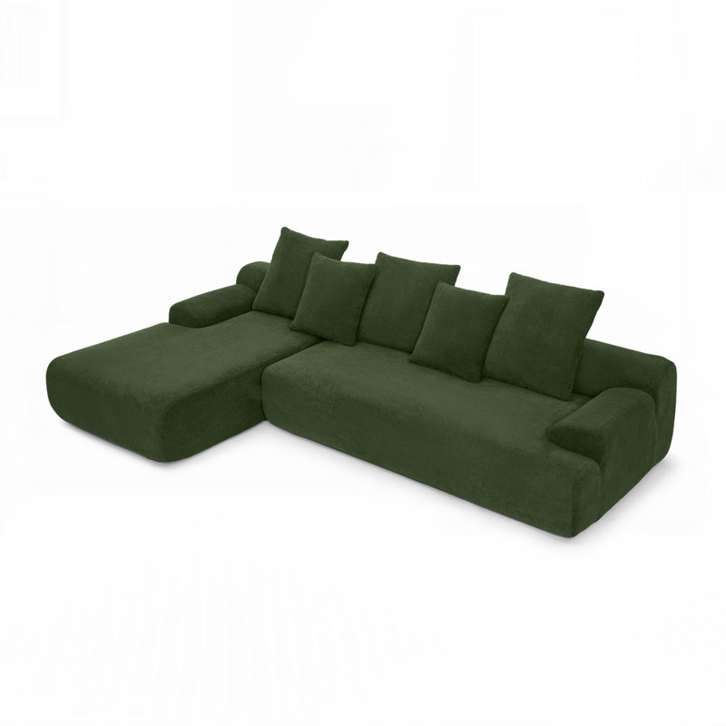 Modern Upholstered L-Shape Sectional Sofa, Green