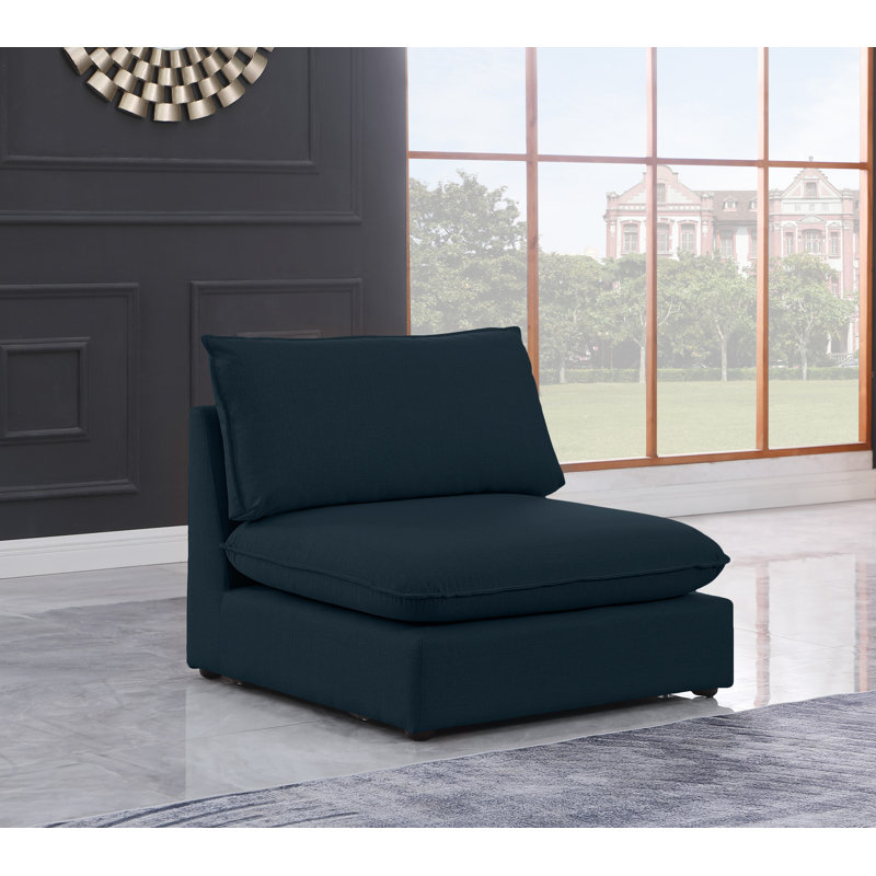 Tupman Upholstered Accent Chair, Navy Linen Textured Fabric
