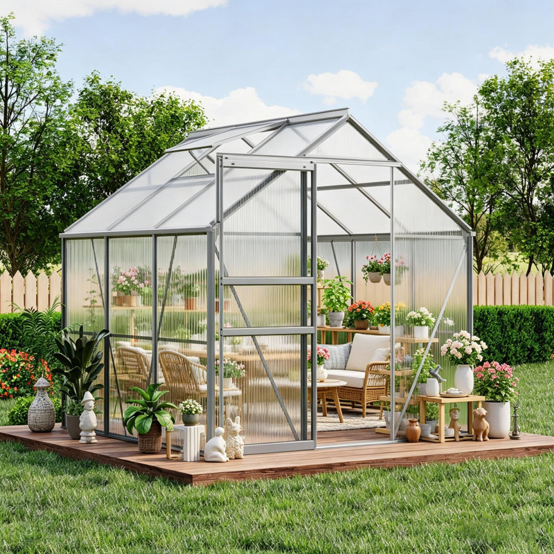 Serre en polycarbonate robuste de 6 pi x 6 pi pour le jardin, la cour et le jardin d'hiver