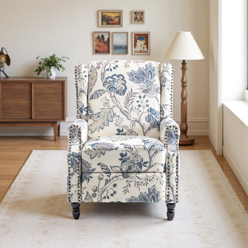 Manual Standard Push Back Recliner, Blue Floral