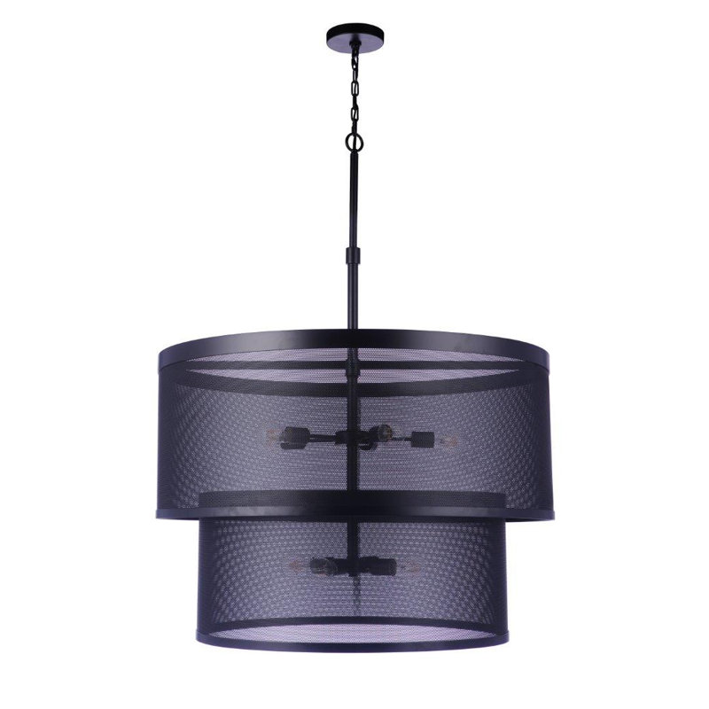 Luminaire suspendu tambour 9 lumières Mesh, Noir mat