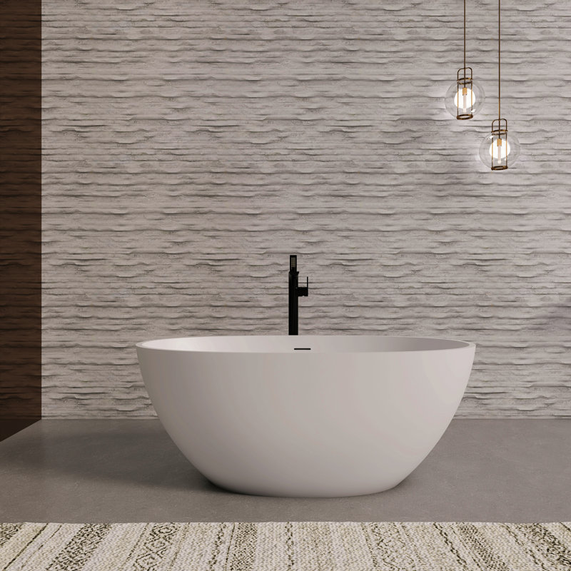 55 Inch Freestanding Solid Surface Soaking Bathtub For Bathroom, Matte White