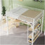 Lit mezzanine double en métal avec escalier de rangement et petite armoire, bureau intégré et tablettes de rangement, blanc