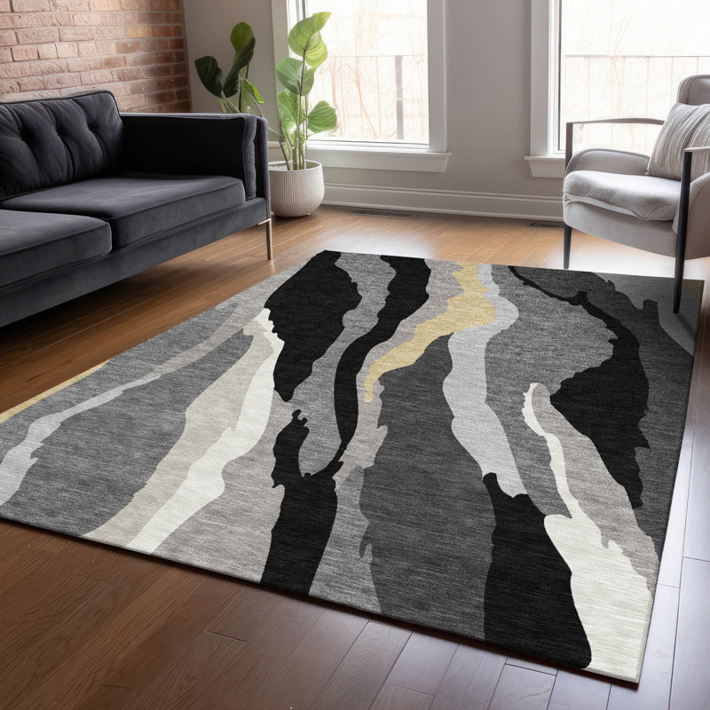 Tapis intérieur / extérieur noir Petala , 9 pi x 12 pi