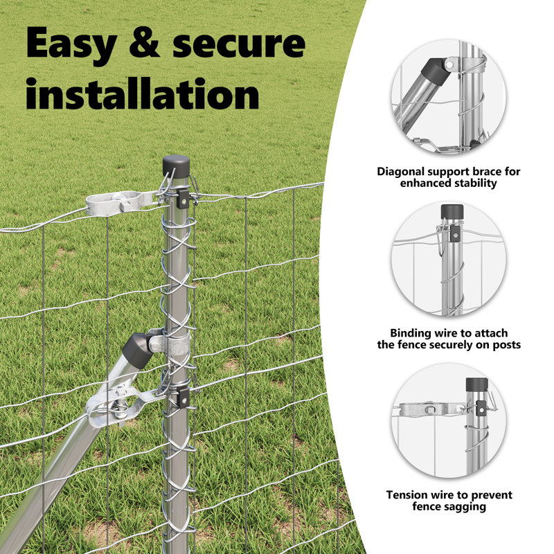 Euro Fence With 7 Posts Galvanised Steel, Silver, 60cm H x 1000cm W