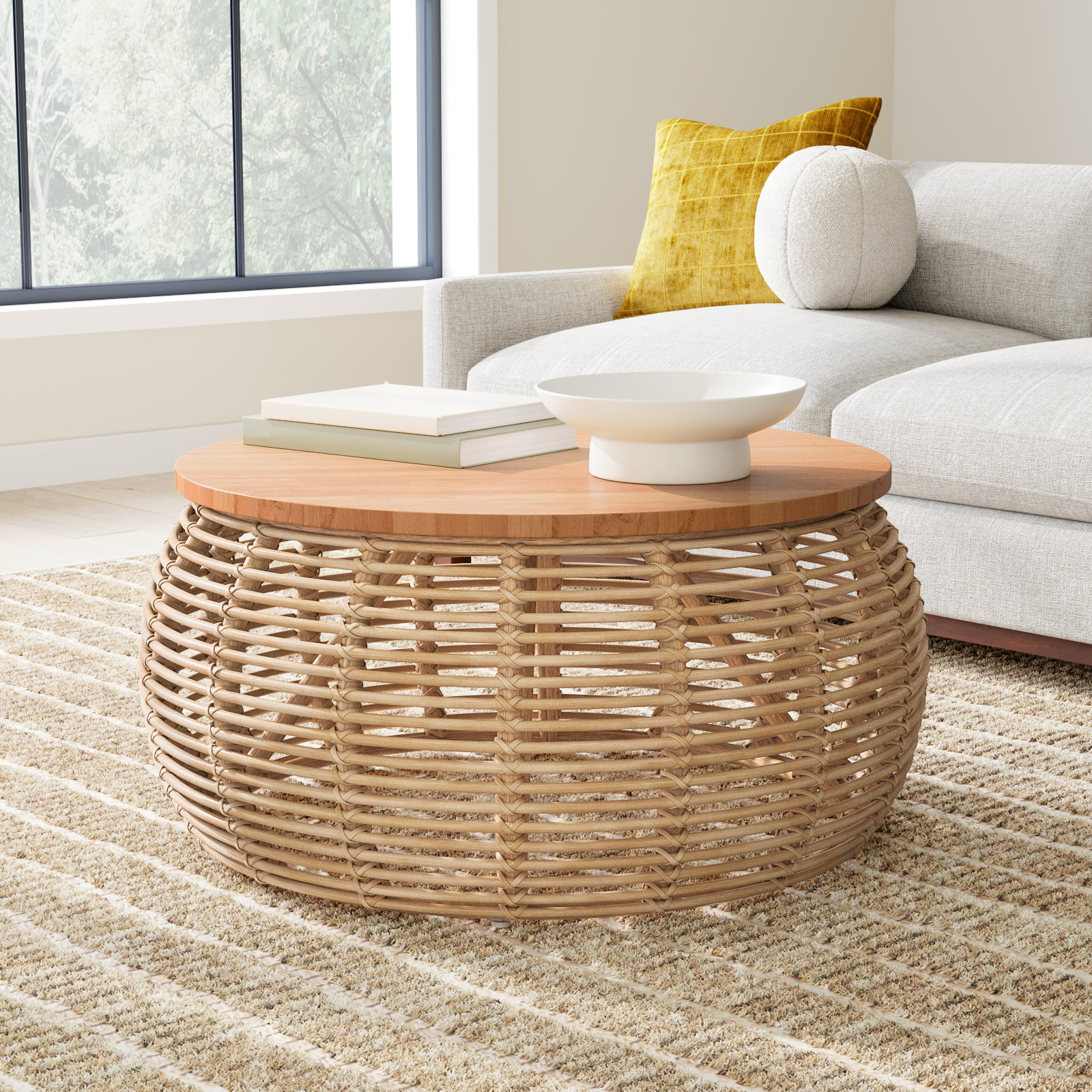 Rory 40" Drum Coffee Table, Brown
