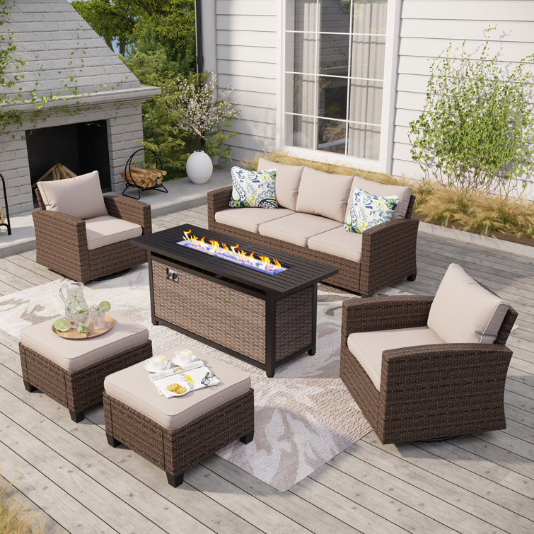 5 - Person Outdoor Wicker Patio Conversation Set with Swivel Chairs