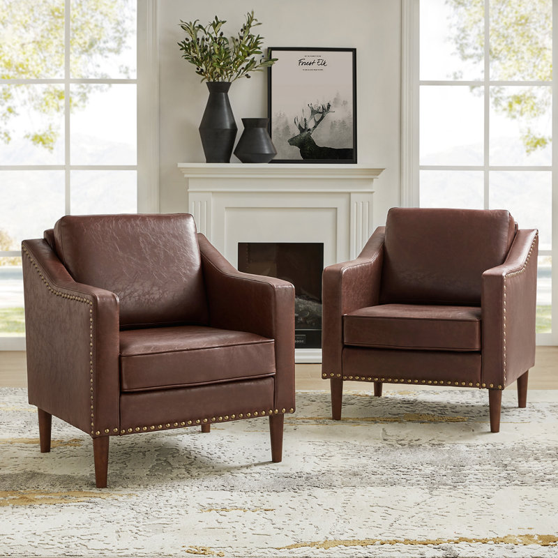 Almetia Vegan Leather Armchair, Brown Faux Leather