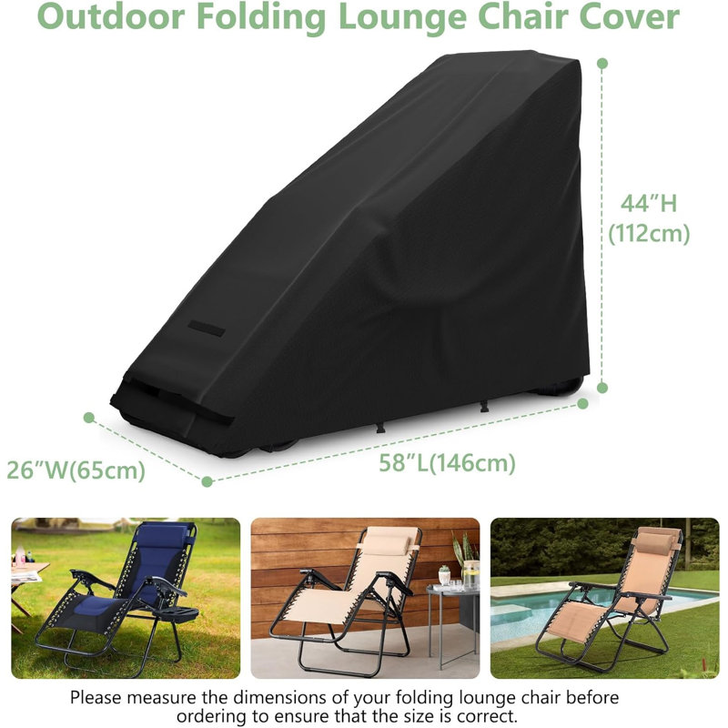 400D PU Black Folding Chaise Cover | Waterproof Dustproof with Handles & Buckles - 58"L x 26"W x 44"H
