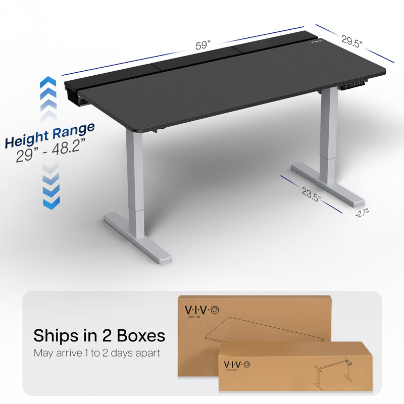 VIVO Electric 60" x 30" Desk, Full Cable Tabletop, 1B6-P3B Series, Black/Gray