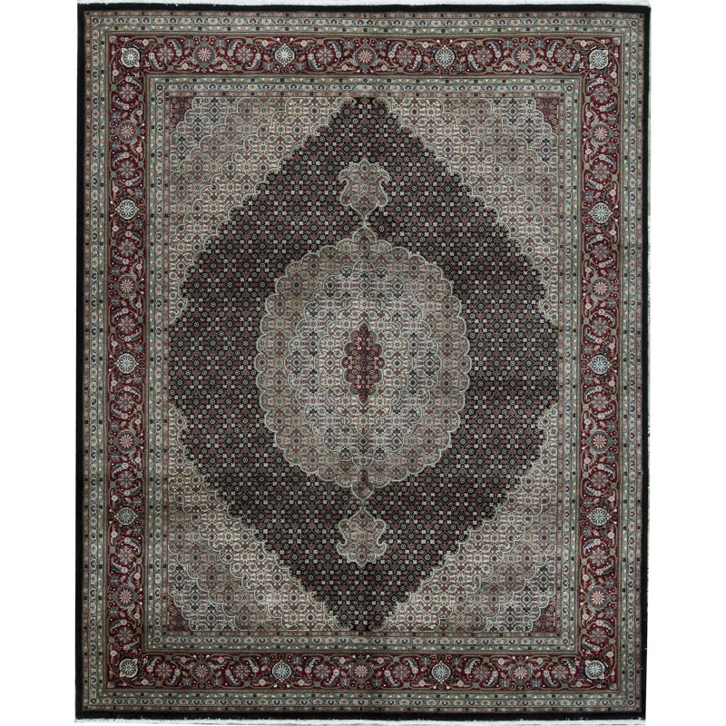 Hand-Knotted High-Quality Black and Red Area Rug