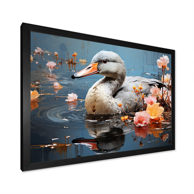 «Grey Duck», art mural «Duck», Cadre d'angle fermé noir, H 12 po x l 20 po x P 1 po