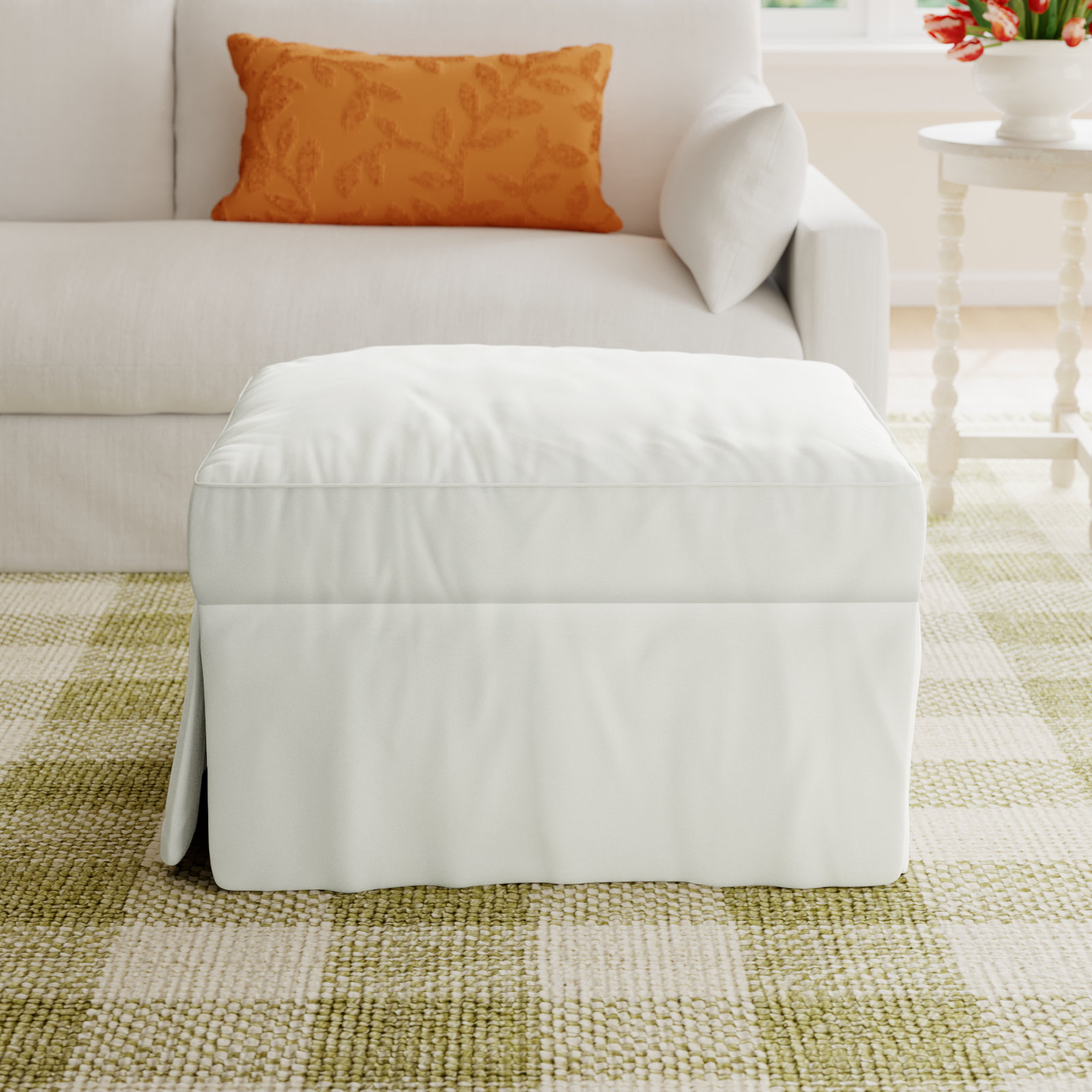 Lucia Upholstered Ottoman, Classic Bleach White Twill