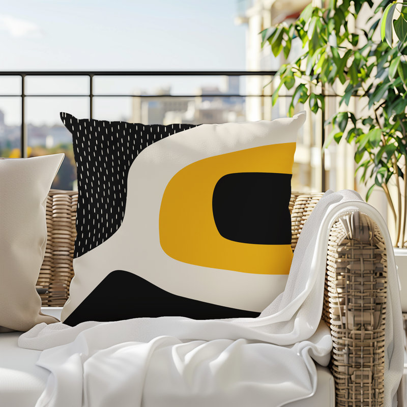 Coussin carré intérieur / extérieur pia, H 19 po x l 19 po, Jaune / noir / blanc cassé