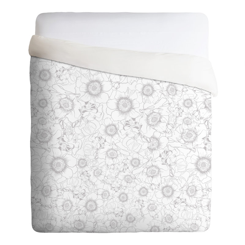 Ensemble d'édredon réversible moderne et contemporain en microfibre gris / blanc, Simple