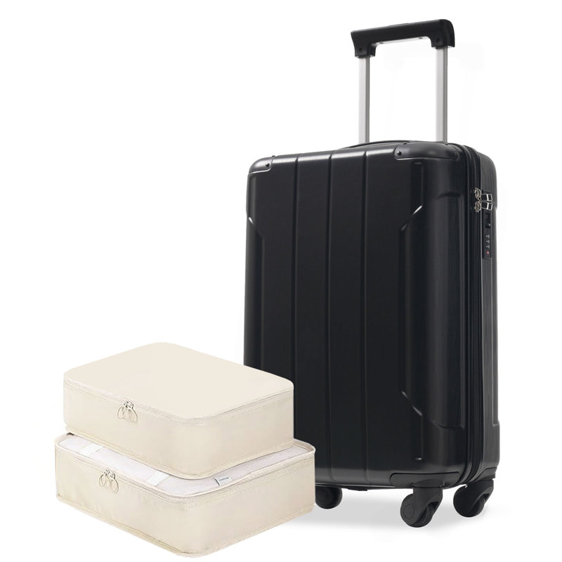 Bagage à main 20 pouces Hardshell, valise légère en ABS durable avec roulettes, serrure TSA intégrée, 2 cubes de rangement