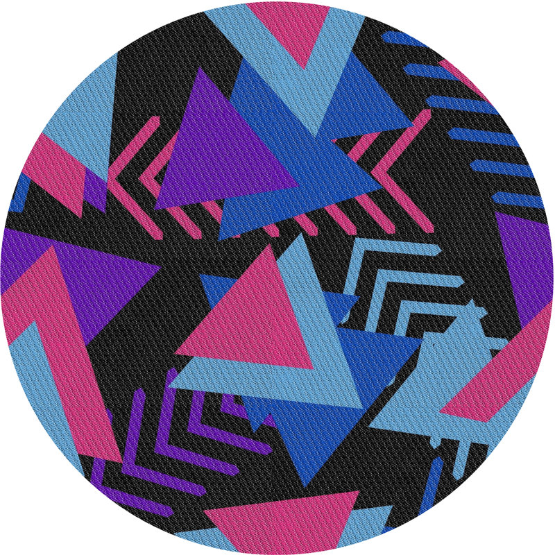 Tapis rose/mauve/bleu tissé à la machine électrique, Rond 3 pi