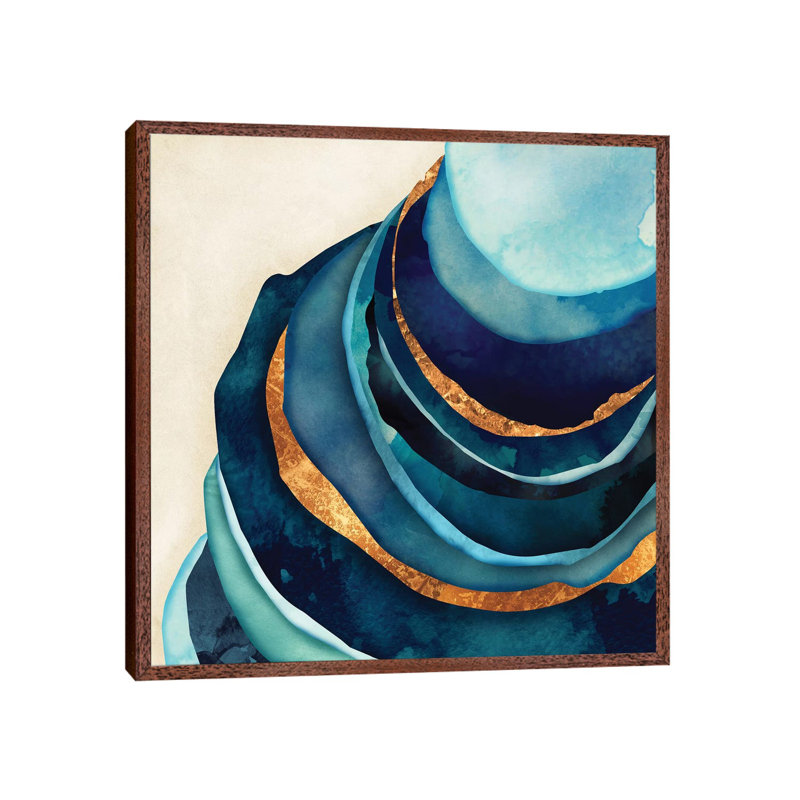 Abstract Blue And Gold - Print on Canvas, 45.72 cm H x 45.72 cm W, Brown Framed