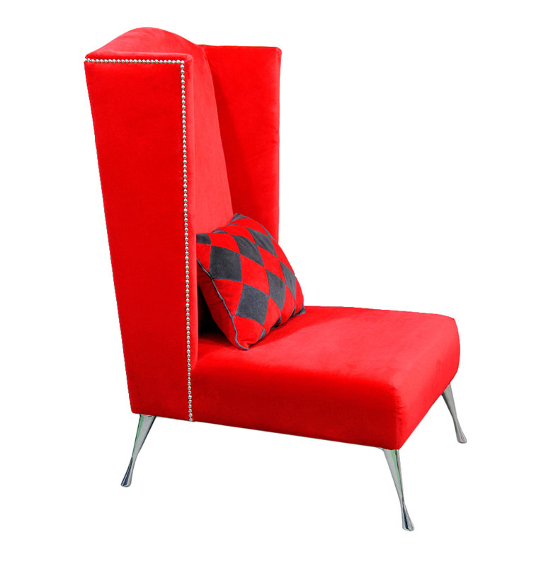 Artdeko Velvet Wingback Chair, Red