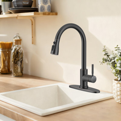 High Arc Commercial Kitchen Faucet for Sinks | Durable Oil-Rubbed Bronze Finish | 20" Retractable Hose with 3-in-1 Pull-Down Sprayer (Stream, Spray, Pause), 304 Stainless Steel, Ceramic Valve, Gooseneck Spout, Suitable for Bar, RV, and Utility Sink