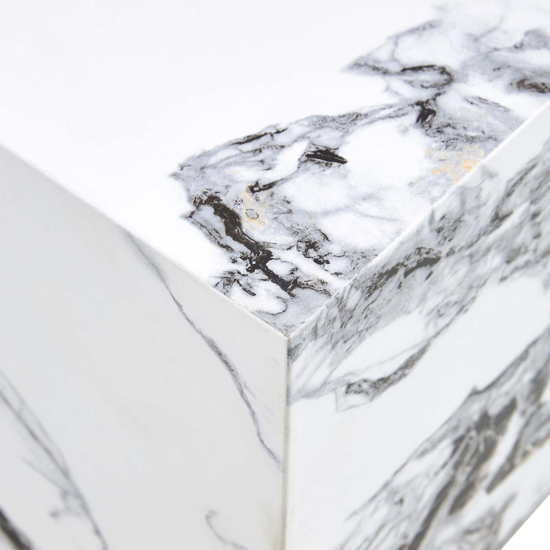 Modern White MDF+Sticker Material Cube Stylish Texture Design Coffee Table -15.75 Inches