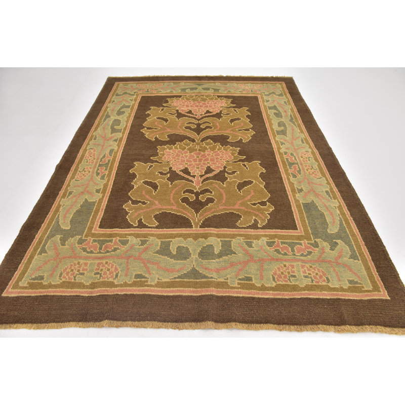 Tapis de surface en laine brun/brun clair/bleu 6 pi 5 po x 8 pi 8 po one-of-kind-noué la main Mehdi