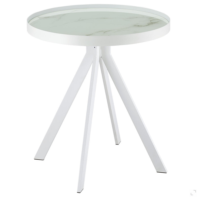 Table de bout ronde avec plateau en verre et marbre, White, White, White