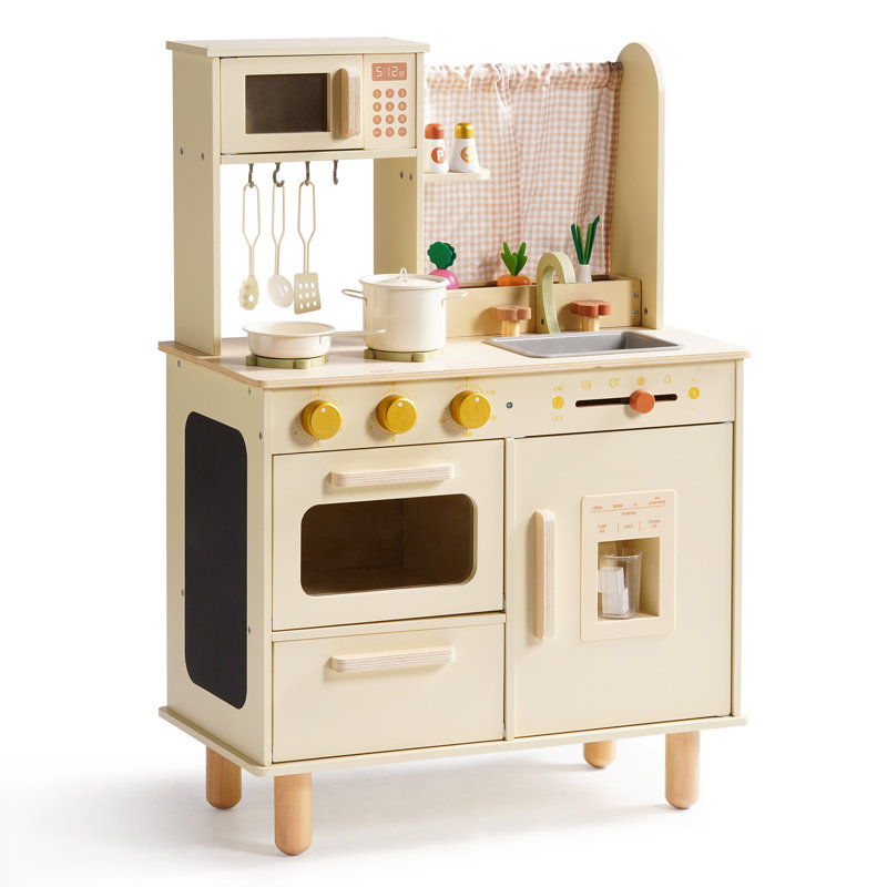 Ensemble de jeu en bois pour enfants, cuisine de jeu avec micro-ondes, évier, four, tableau noir et ensembles de plantes