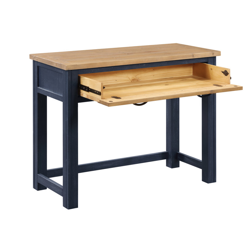 Kamakou Solid Wood Writing Desk, Natural Wood, Blue