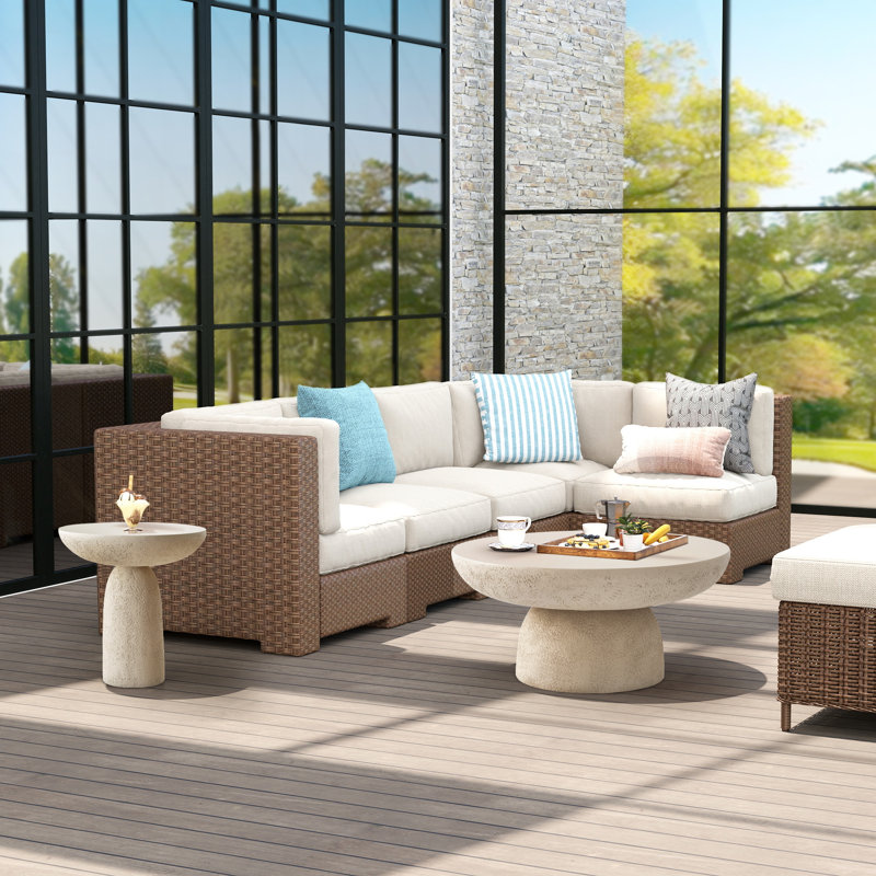 Minimalist Round Terrazzo Coffee Table with Sturdy Pedestal Base