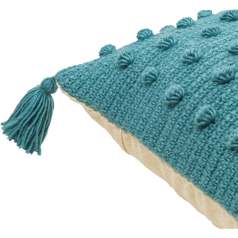 Makrome 100% Cotton Throw Square Pillow, Turquoise, 18" x 18", Down