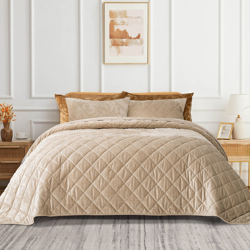Diamond Crushed Velvet Quilt Set, Burgundy, King Quilt + 2 King Pillow Shams