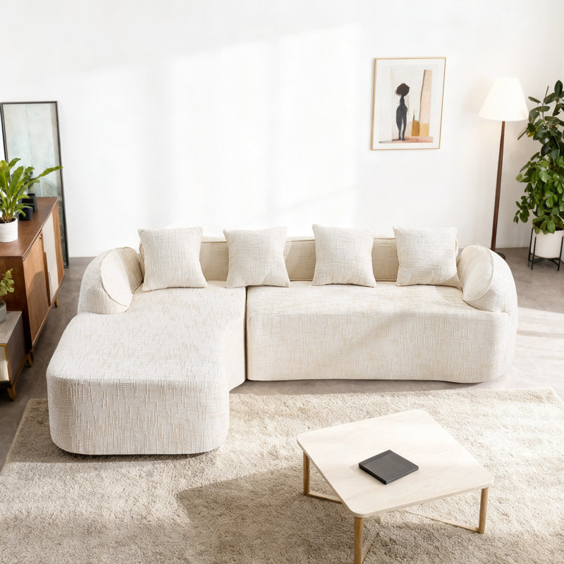 Canapé modulaire en L avec accoudoirs courbés Modern Chenille, Chenille beige