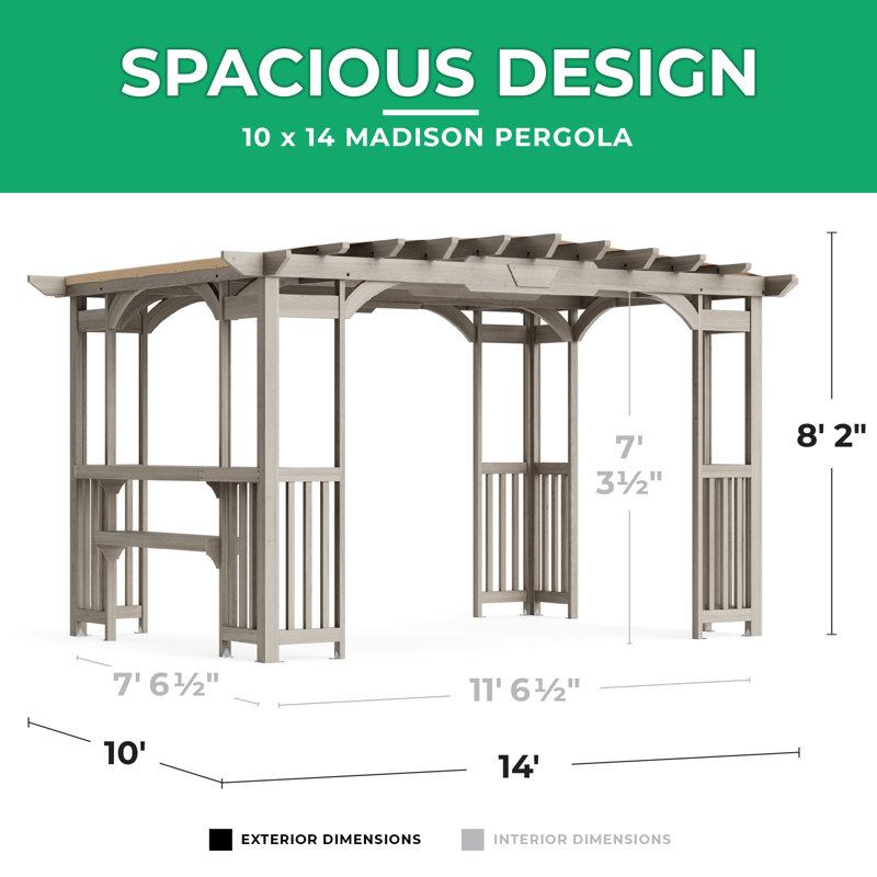 Madison 14 Ft. W x 10 Ft. D Solid Wood Pergola with Canopy