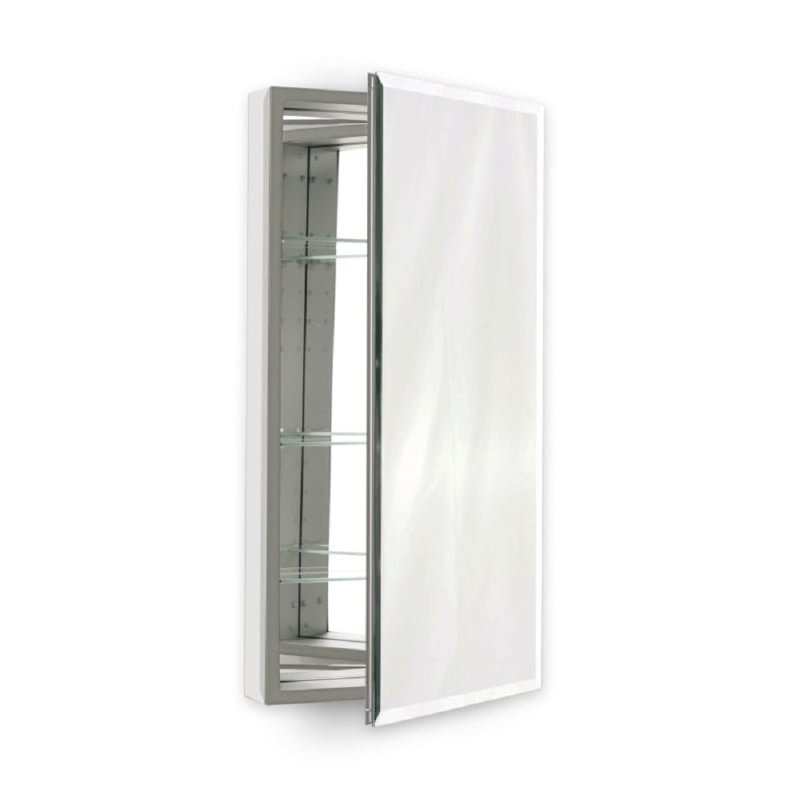 Recessed Frameless Medicine Cabinet with Adjustable Shelves and Electrical Outlet