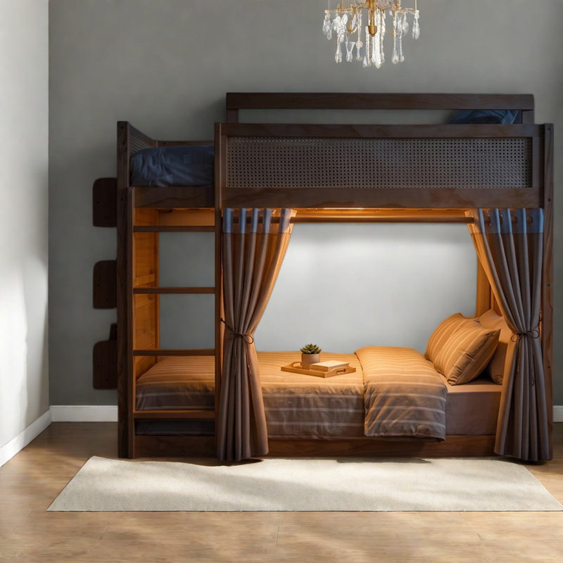 Lits superposés jumeaux avec rangement, en bois MDF, style moderne et peu encombrant, pour chambre d'enfant, Tanné