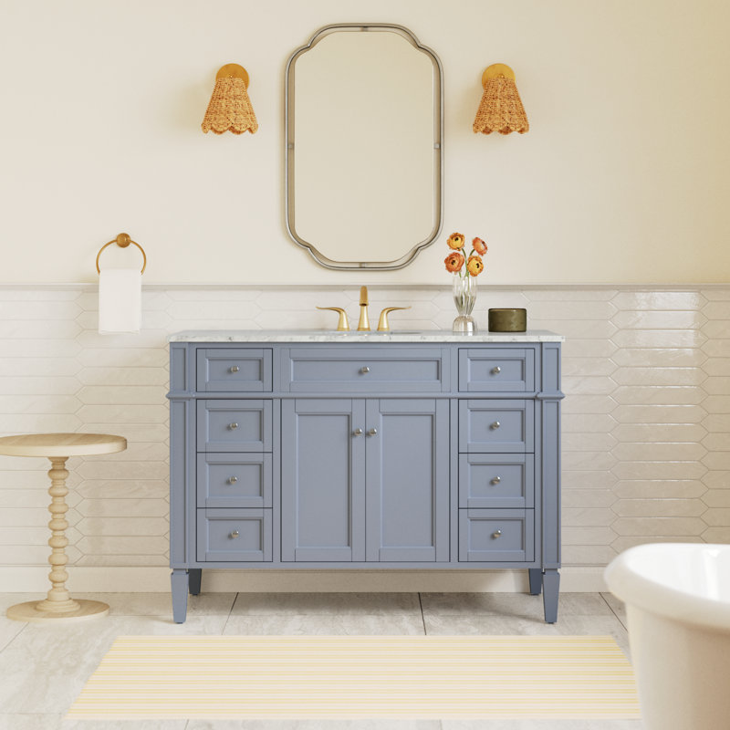 Rivers 48'' Single Bathroom Vanity with Carrara Marble Top, Gray