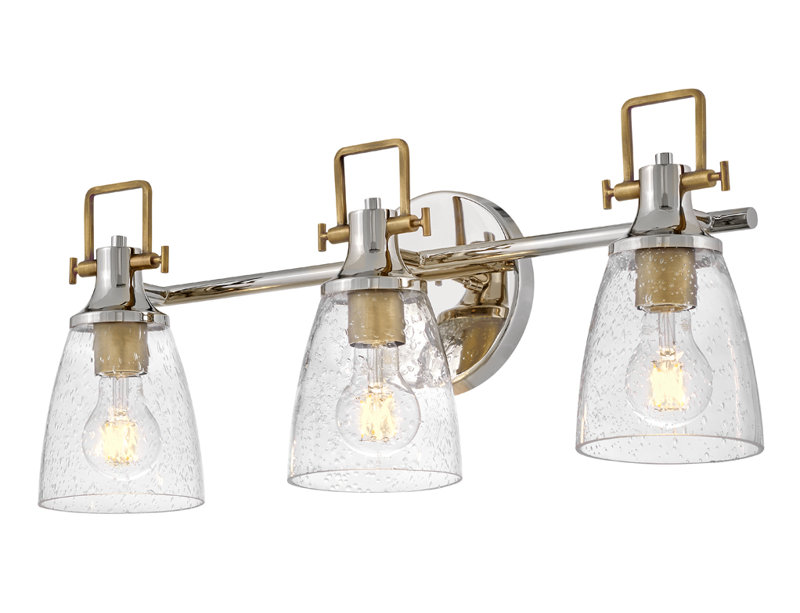 Easton Three-Light Bath Vanity Fixture w/ Clear Seedy Glass Shades