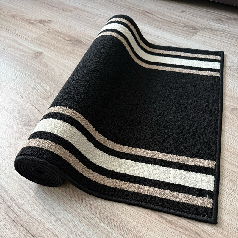 Solid Border Black Low Pile Slip Resistant Rugs, Runner 3' x 46'