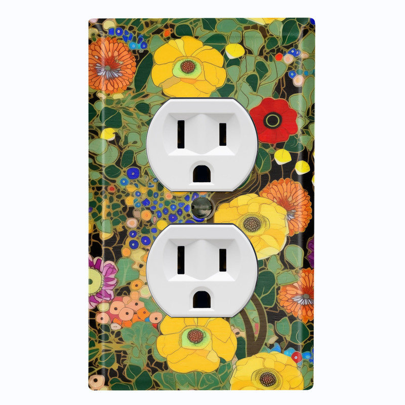 Couvercle de plaque d'interrupteur en métal; Art floral US de style Klimt - 1 bande US standard, #8 Single Duplex Outlet