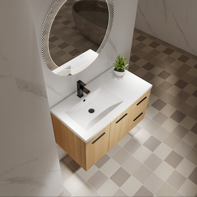 Meuble-lavabo mural 36 po avec lavabo 36 po, deux portes et deux tiroirs, Gauche