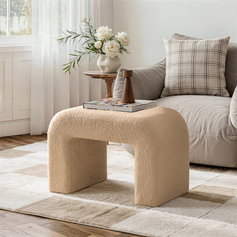 Ellecia 25.6'' Upholstered Ottoman Bench Waterfall, Camel