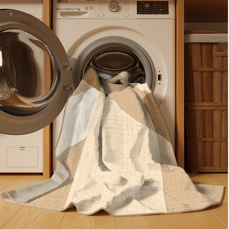 Machine Washable Wynsum Cottage Americana Plaid Rug in Beige – Beige Binding, 3' Round