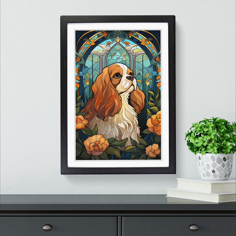 Cavalier King Charles Spaniel Nouveau No.2 - Single Picture Frame Print on Wood, Black Framed, 64cm H x 46cm W x 2cm D