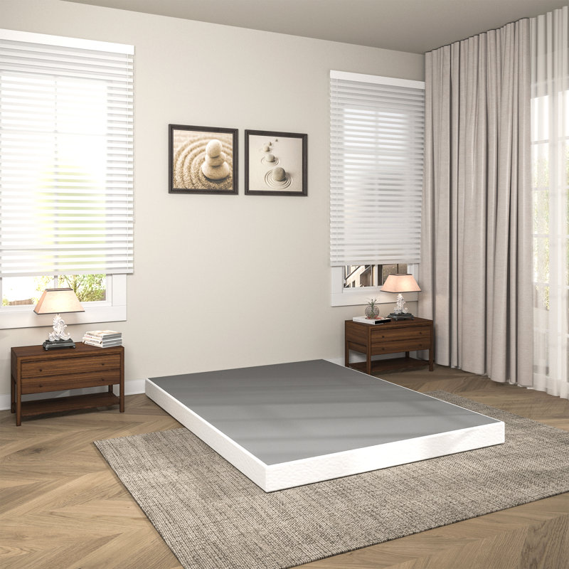 Box Spring Queen, 5 Inch High Metal Box Spring Only, Heavy Duty Mattress Foundation With Fabric Cover, Easy Assembly, Queen