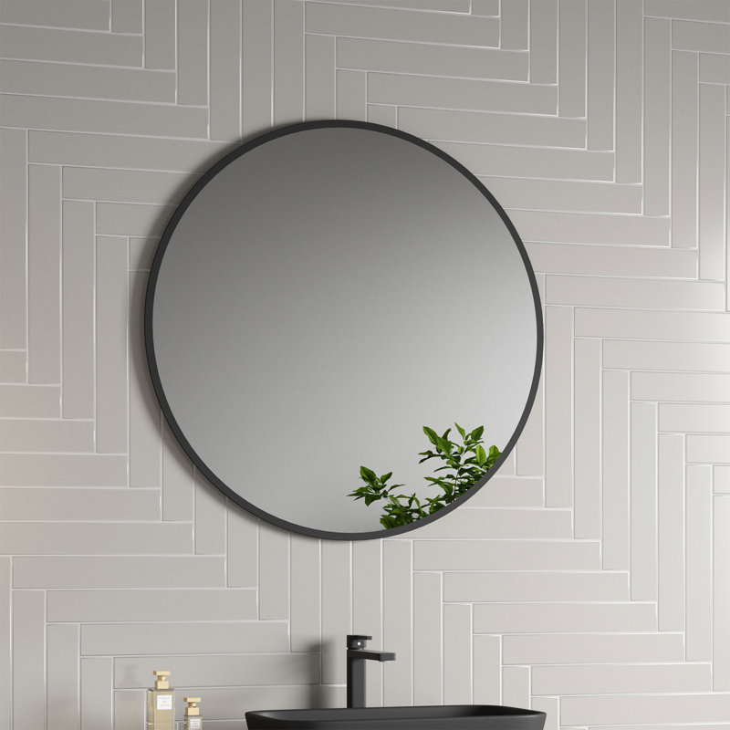 Rondo Round Wall Bathroom Mirror, Black, 27.6"