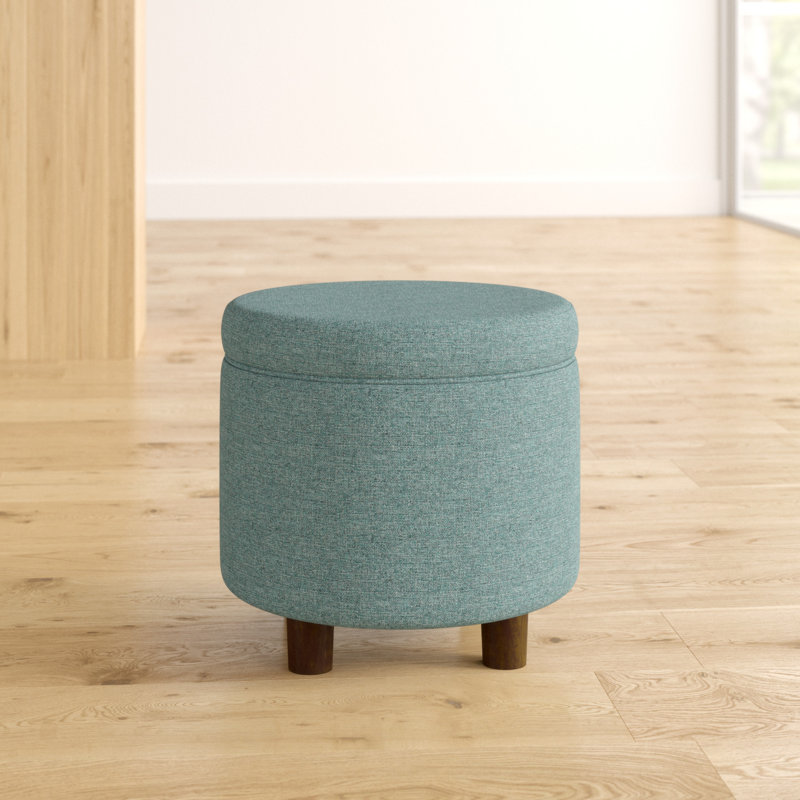 Mayen 19" Wide Round Storage Ottoman, Teal Tweed